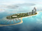 三亚湾“阳光海岸”的核心，是在大海礁盘之中吹填出的人工岛。