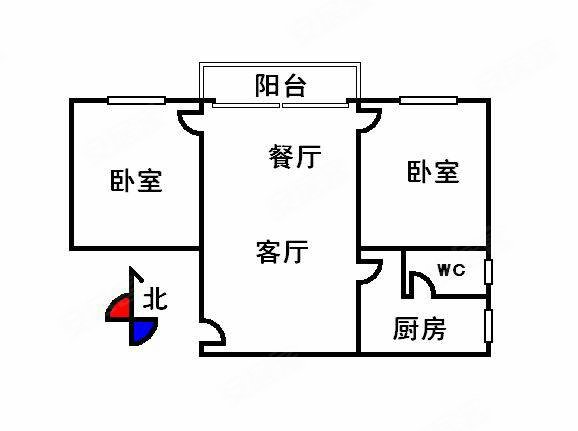 棠德花苑 飞机户型 二房一厅 57平方 视野开阔